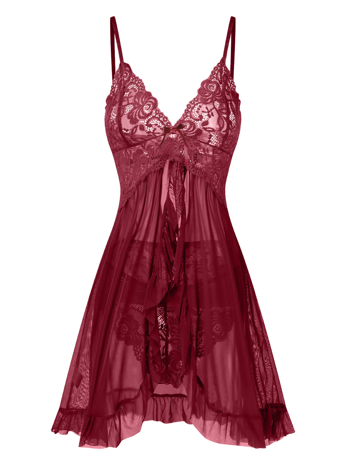Maroon sheer mesh lace nightgown - variant MAROON