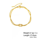 316L Stainless Steel Gold Love Knot Double Snake Chain Bracelet - full product view 17+5cm