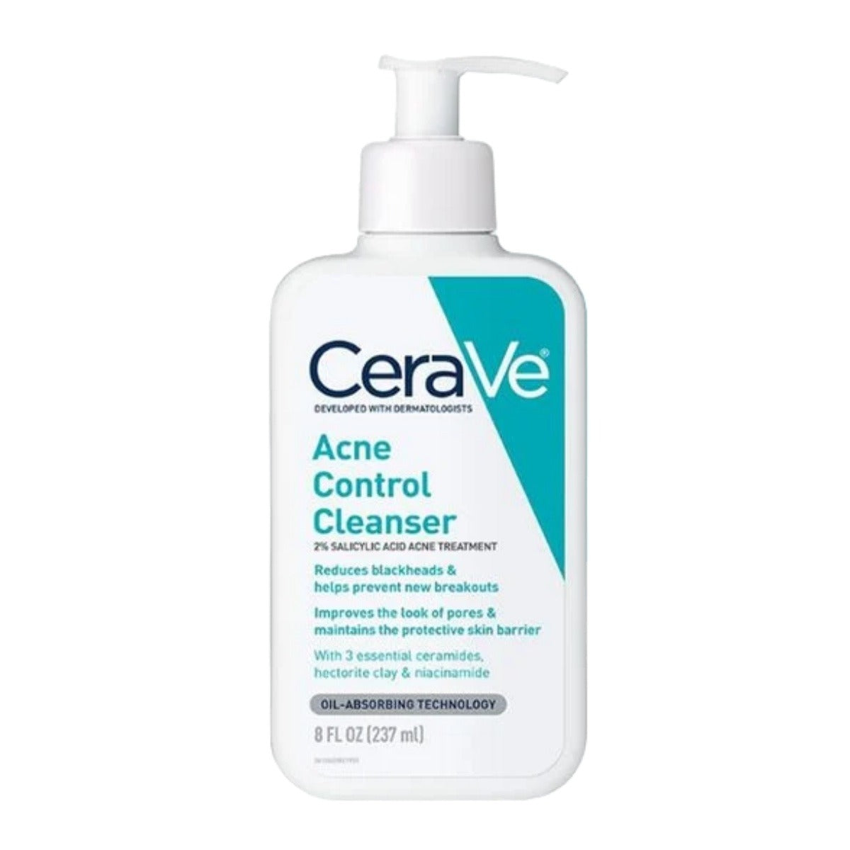 CeraVe Acne Control Cleanser 237ml - oil-absorbing acne treatment gel-to-foam cleanser
