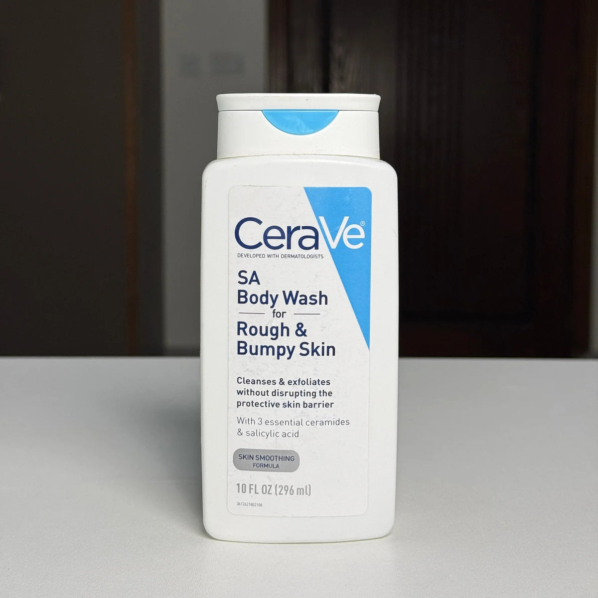 CeraVe SA Body Wash for Rough and Bumpy Skin 296ml - front view of exfoliating body wash bottle