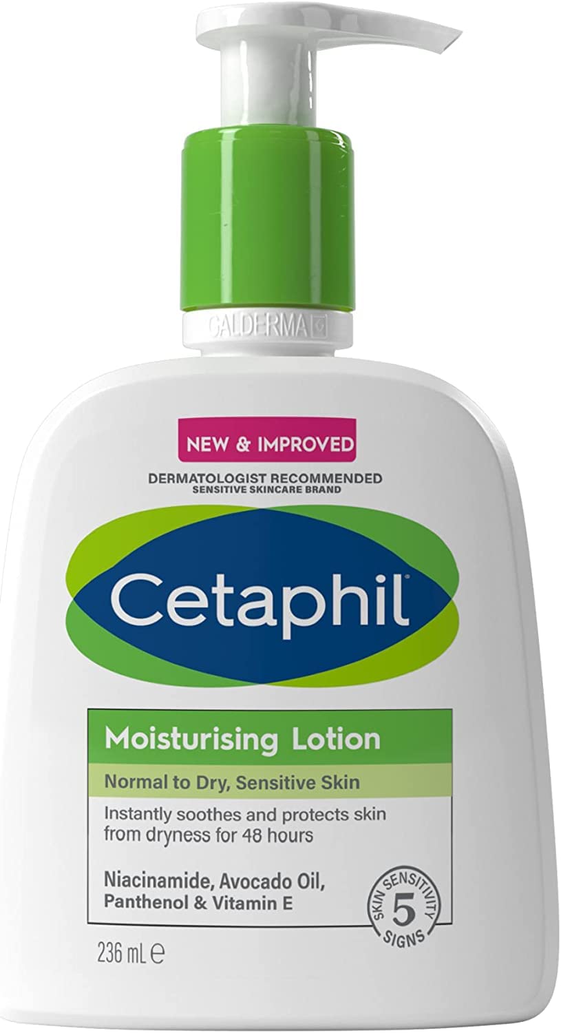 Cetaphil Moisturising Lotion pump close-up — 48 hour hydration