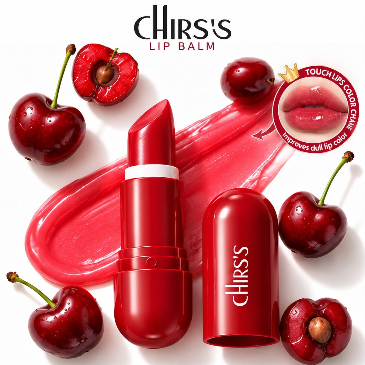 CHIRS'S Moist Nourish Lip Balm Cherry open tube colour change - Buy Online in Pakistan at Cosmia.pk
