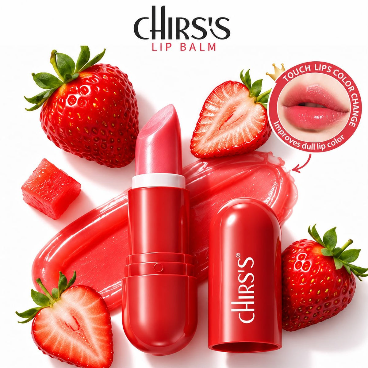 CHIRS'S Moist Nourish Lip Balm Strawberry open tube colour change - Buy Online in Pakistan at Cosmia.pk