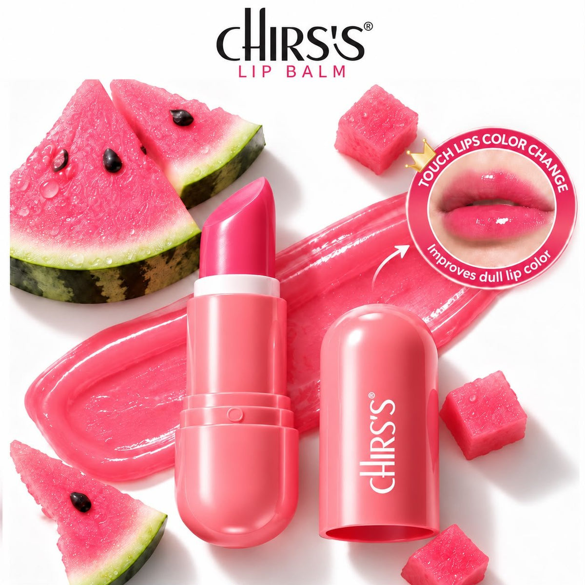 CHIRS'S Moist Nourish Lip Balm Watermelon open tube colour change - Buy Online in Pakistan at Cosmia.pk