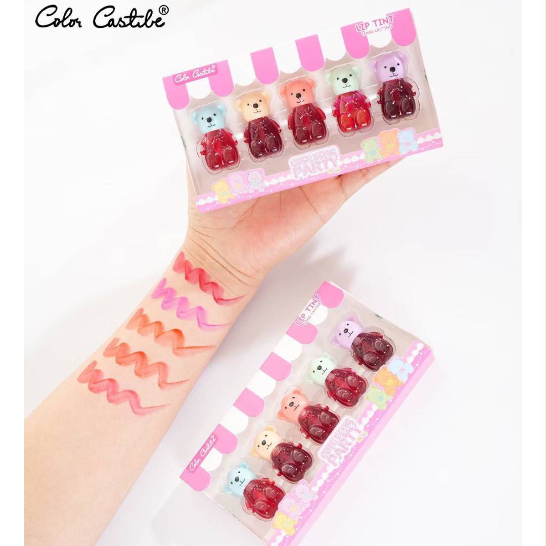 Color Castle Gummy Bear Lip Tint Set 5 Pcs - Buy Online in Pakistan at Cosmia.pk - hand swatches berry pink shades