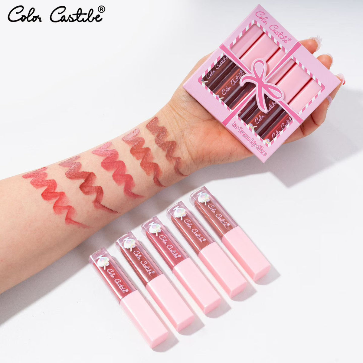 Color Castle Ice Cream Lip Gloss Set 6 Pcs - Buy Online in Pakistan at Cosmia.pk - nude pink red shades swatches