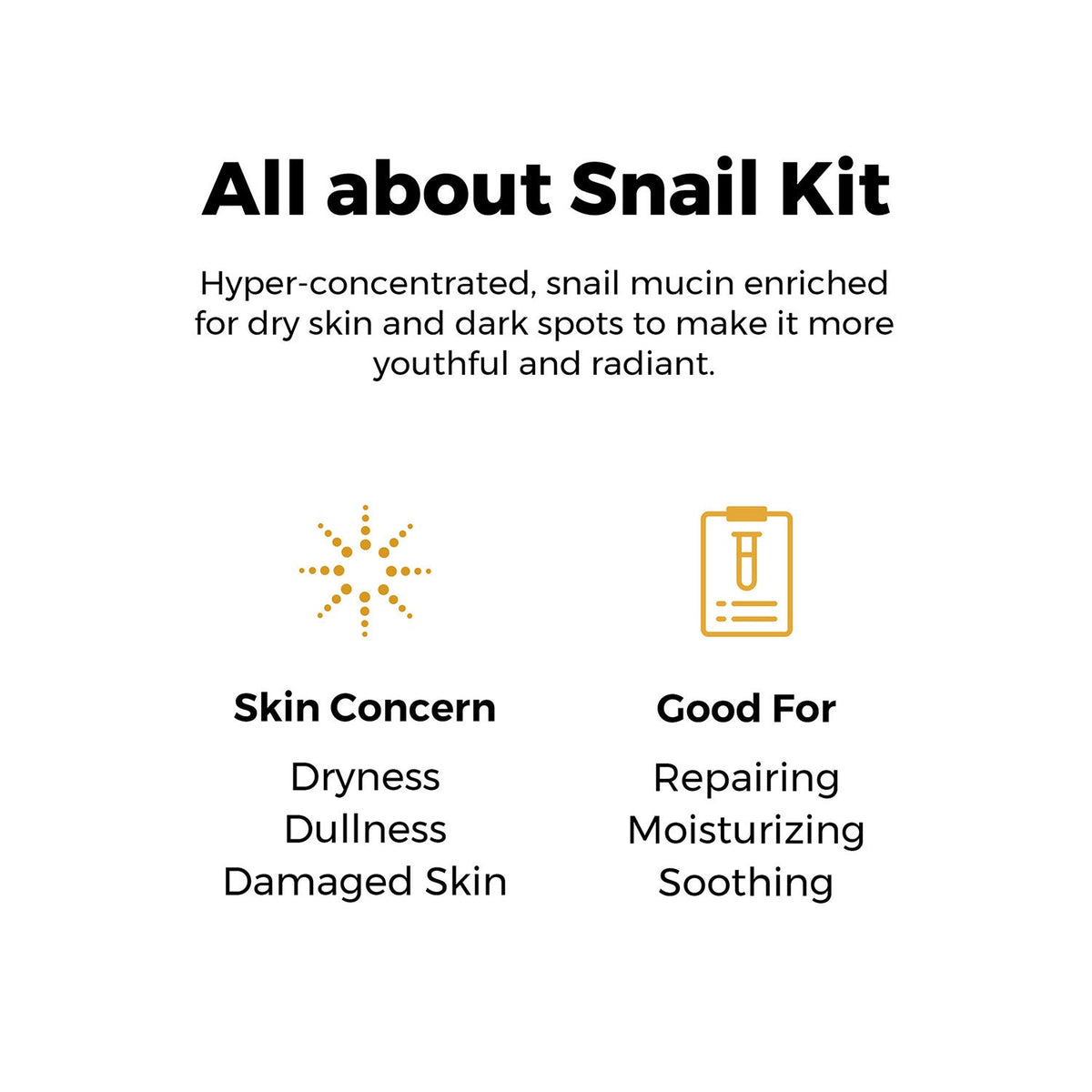 COSRX All About Snail Kit benefits - hyper-concentrated snail mucin for dry skin and dark spots; repairing, moisturizing, soothing