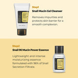 COSRX All About Snail Kit Step 1 Snail Mucin Gel Cleanser 20ml and Step 2 Snail 96 Mucin Power Essence 30ml details