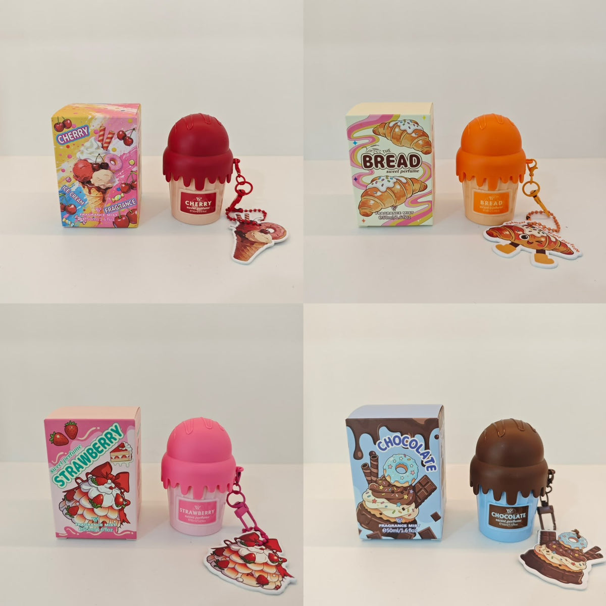 Cute ice-cream cup sweet perfume fragrance mist 50ml in cherry, bread, strawberry and chocolate flavors