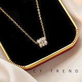 316L Stainless Steel Cylinder Zirconia Pendant Necklace - gold cylinder pendant with zirconia stones