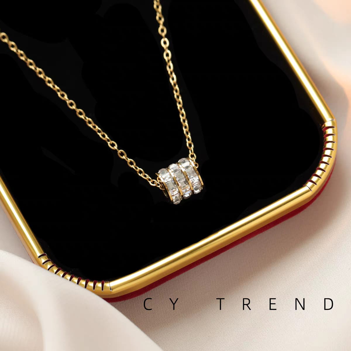 316L Stainless Steel Cylinder Zirconia Pendant Necklace - gold cylinder pendant with zirconia stones