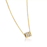 Cylinder zirconia pendant necklace on gold chain - pendant closeup
