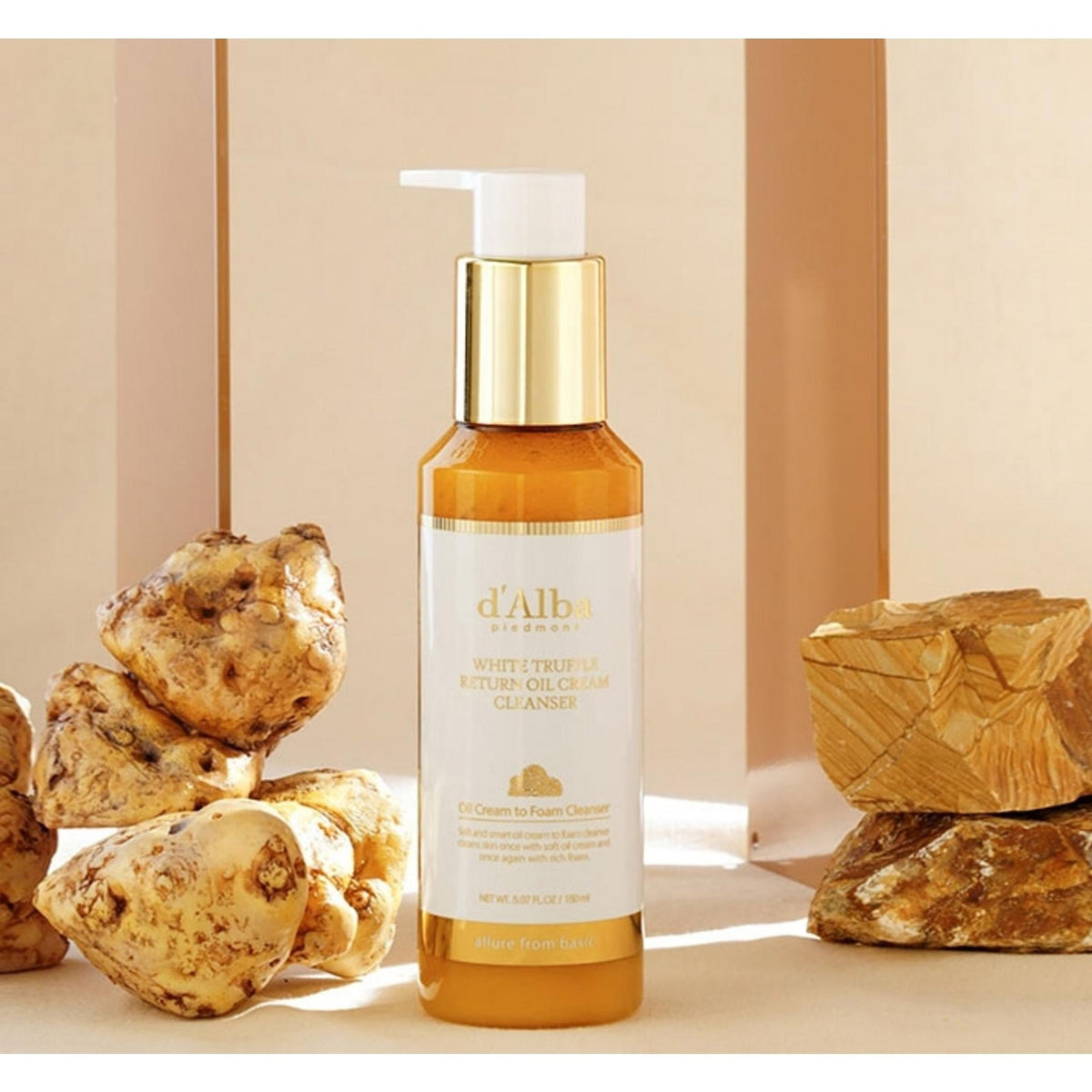 d'Alba White Truffle Return Oil Cream Cleanser 150ml professional lifestyle bottle with white truffles