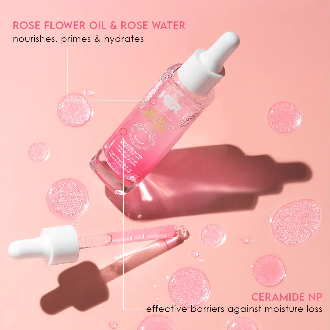 HER Beauty dew drops Priming Rose Essence Oil 30ML - Buy Online in Pakistan at Cosmia.pk