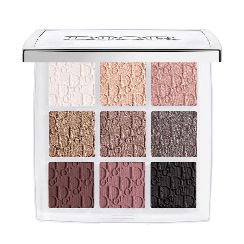 Dior Backstage Eye Palette - professional studio packshot, smoky shade family with greys, plum, mauve and black