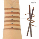 Miss Rose Eyeliner Eyebrow Pencil official swatch chart shades 01 to 06 with brown pencils