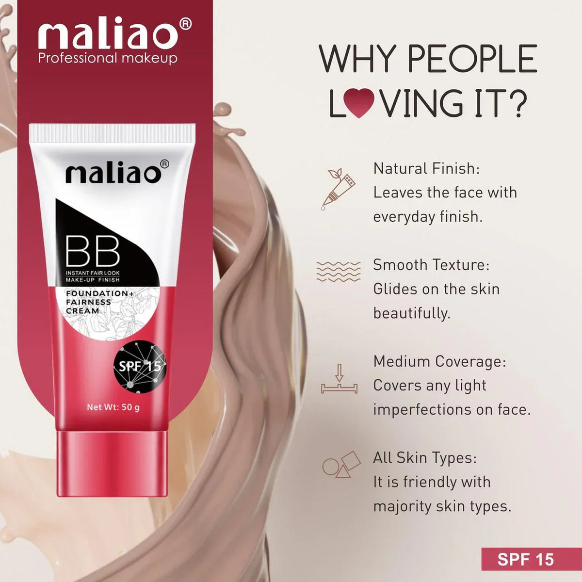 Maliao Instant Fair Look Make Up Finish BB Foundation Fairness Cream - Buy Online in Pakistan at Cosmia.pk