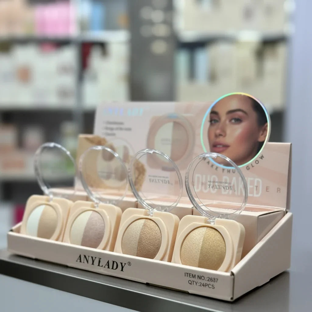 ANYLADY Duo Baked Highlighter Compact – 2-in-1 Shimmer & Glow Powder - Buy Online in Pakistan at Cosmia.pk