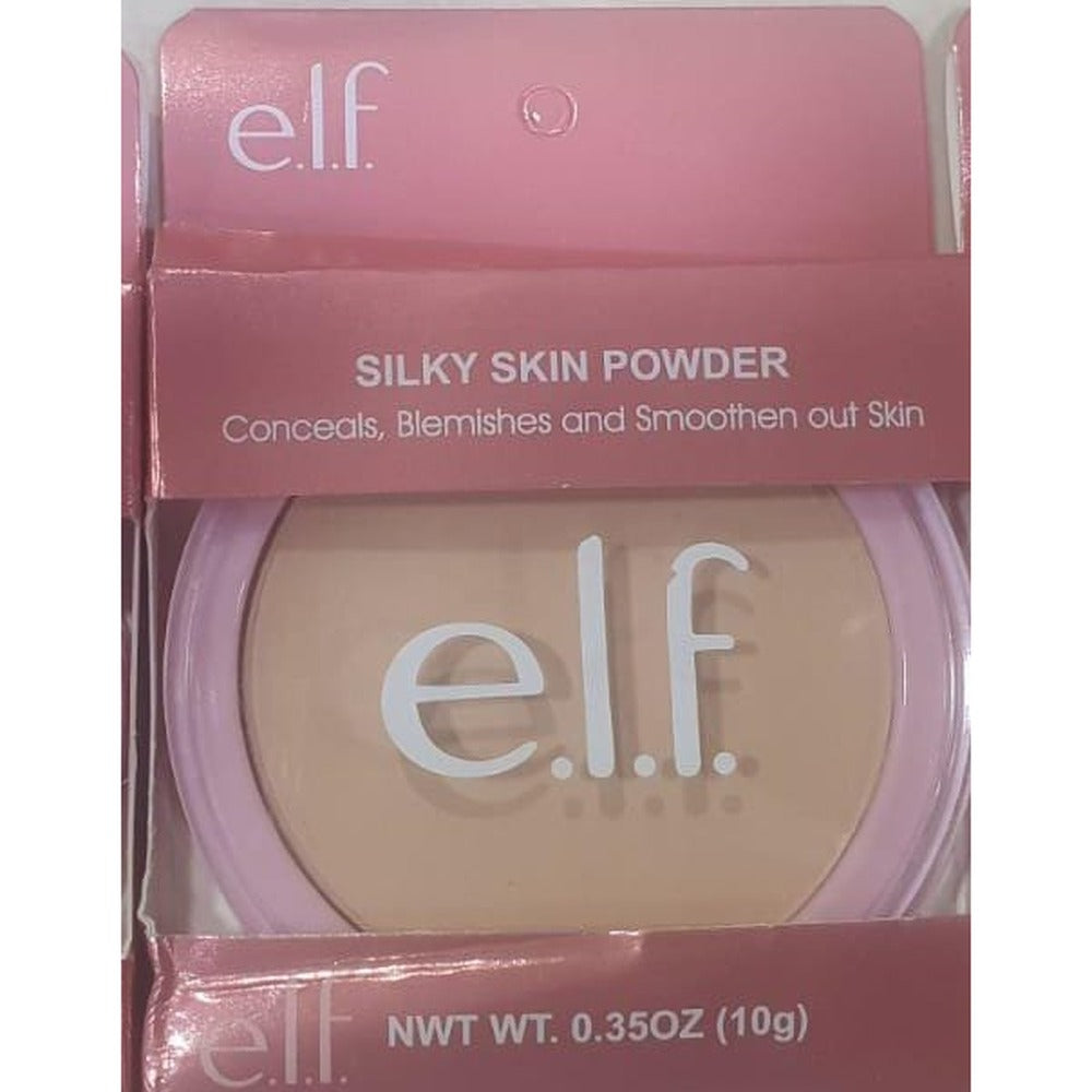 e.l.f. Silky Skin Powder compact Light Beige tone in pink packaging