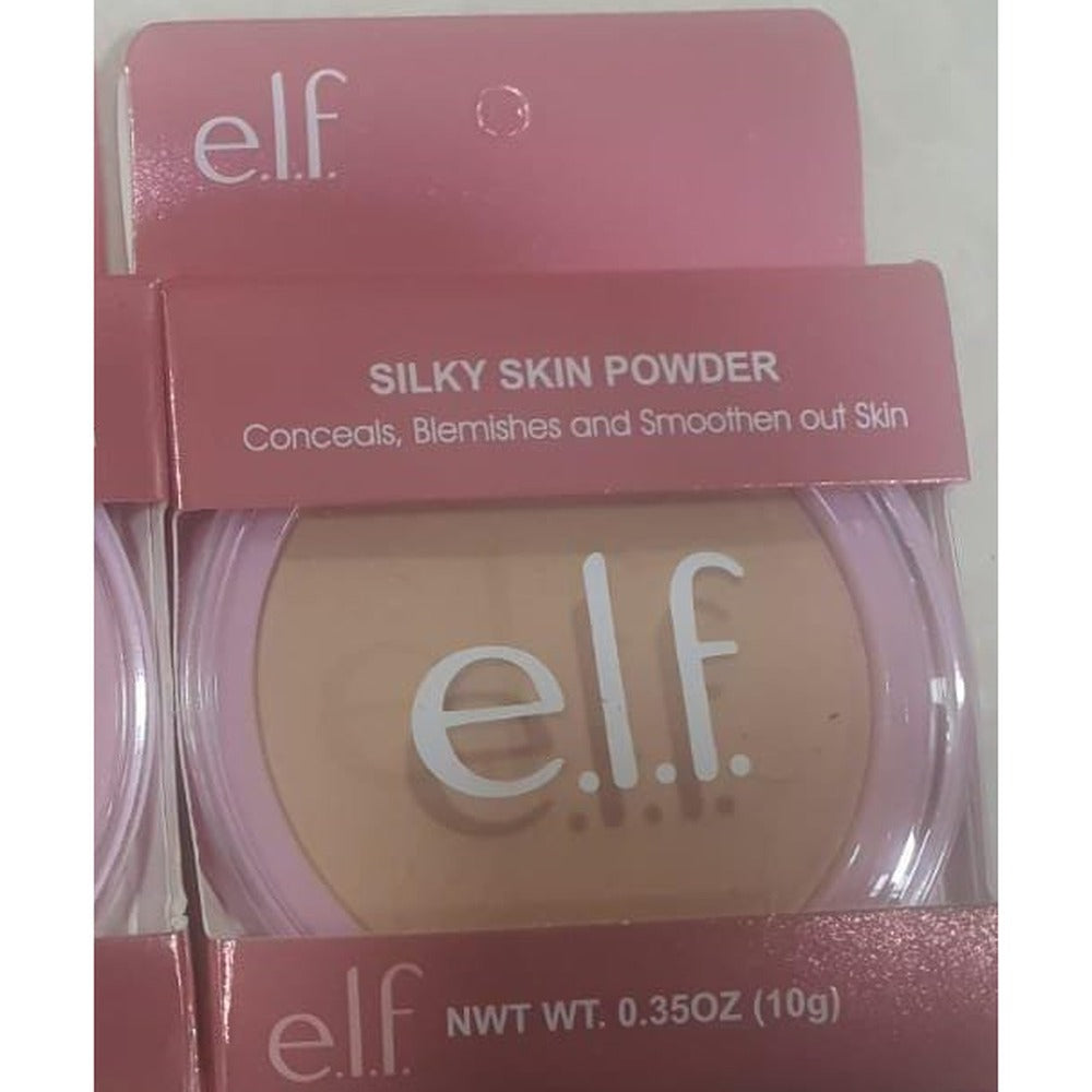 e.l.f. Silky Skin Powder compact Medium Beige tone in pink packaging