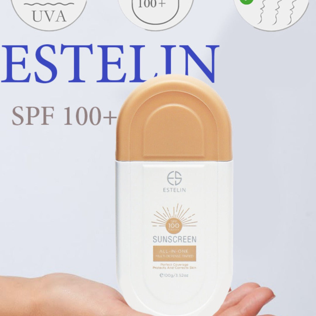 Estelin All-in-One Multi-Defense Tinted Sunscreen SPF 100 PA+++ 100g bottle front