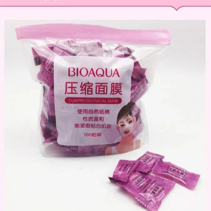 Bioaqua Compressed Facial Toffee Face Sheet Mask - 50 Pcs - Buy Online in Pakistan at Cosmia.pk