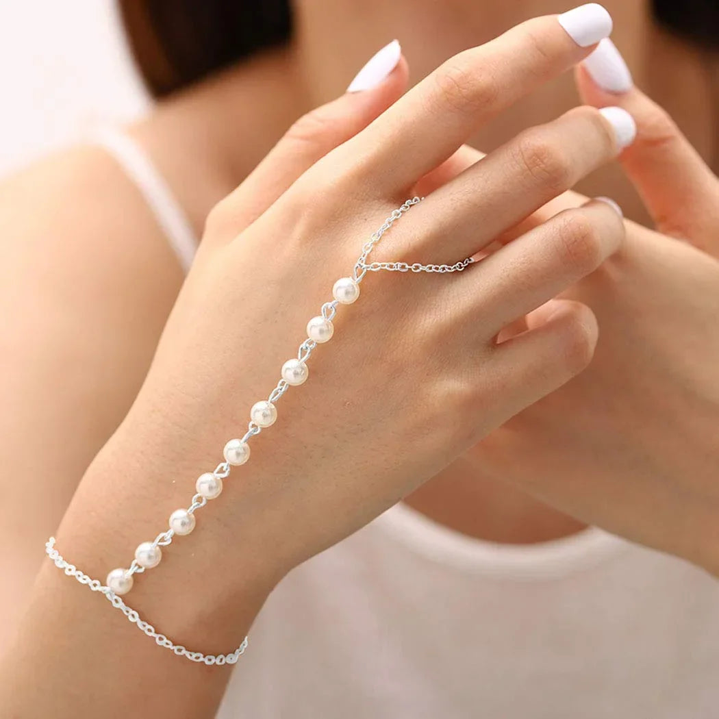 White Pearls Finger Bracelets With Silver Chain - Buy Online in Pakistan at Cosmia.pk