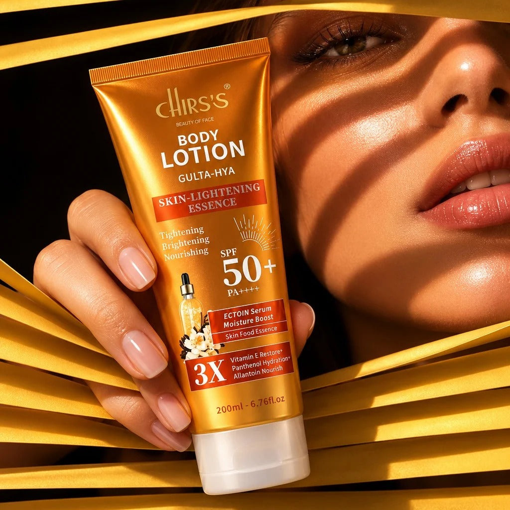 Chirs's Gulta-Hya Body Lotion Skin Food Essence orange gold tube SPF 50+