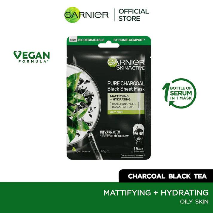 Garnier - Skin Active Pure Charcoal Black Tea Tissue Face Mask - Buy Online in Pakistan at Cosmia.pk