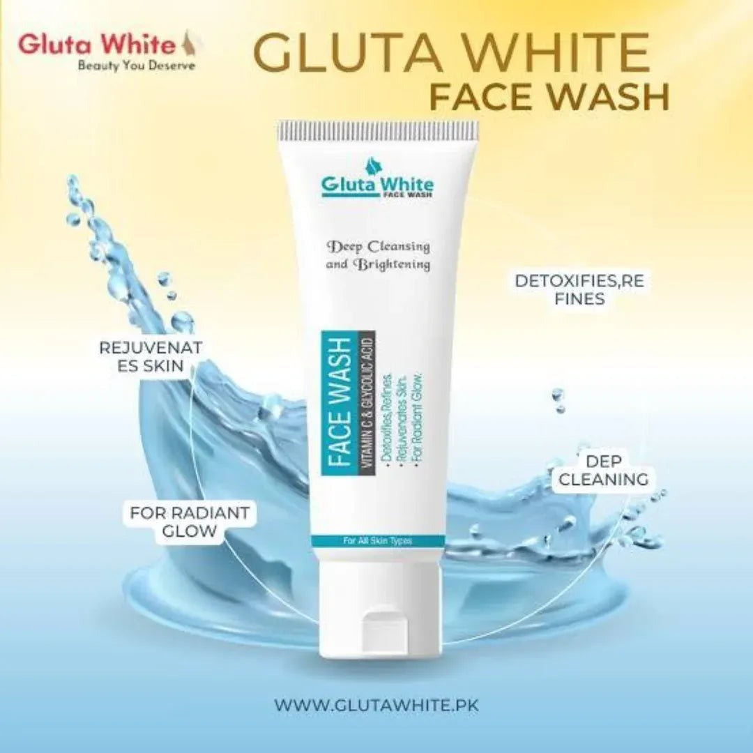 Gluta White Face Wash with Vitamin C and Glycolic Acid - deep cleansing brightening face wash in Pakistan
