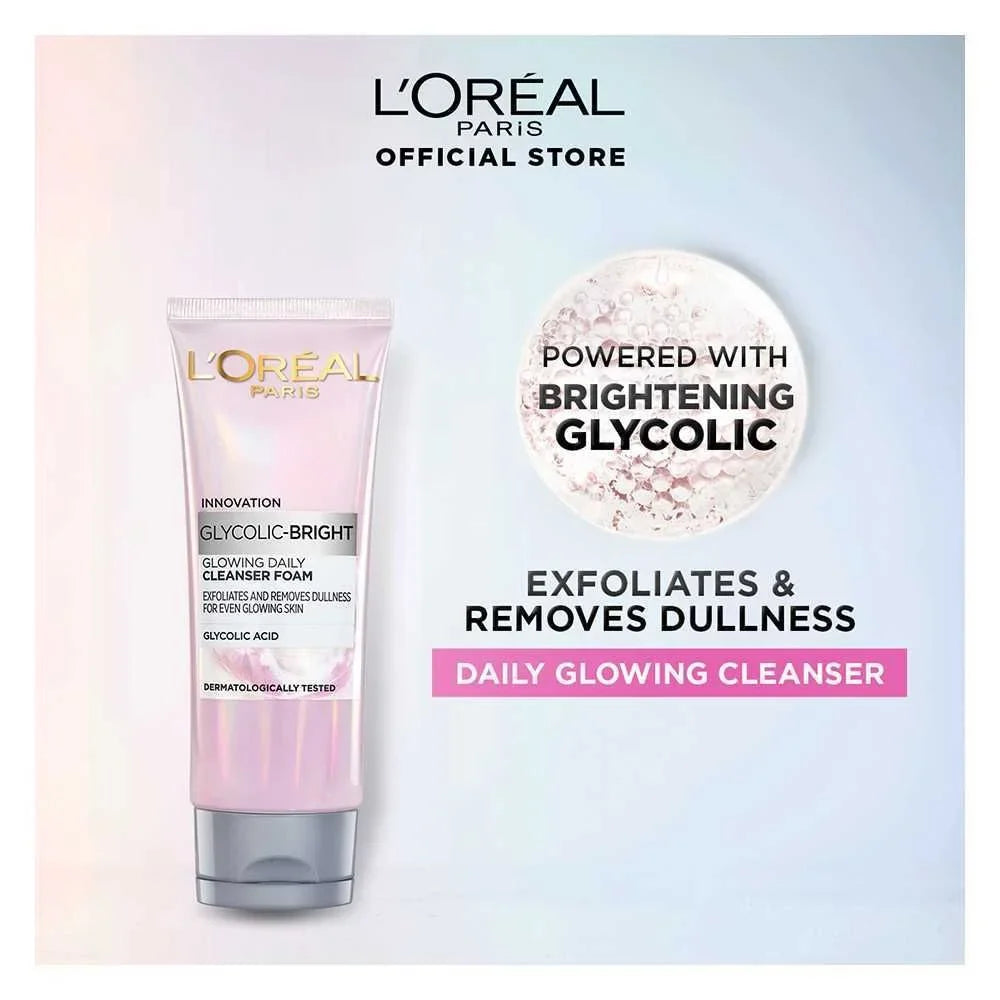 L'Oreal Paris Innovation Glycolic-Bright Glowing Daily Cleanser Foam - 100ml - Buy Online in Pakistan at Cosmia.pk