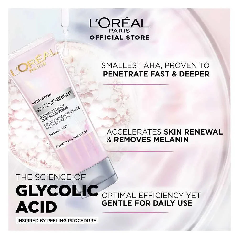 L'Oreal Paris Innovation Glycolic-Bright Glowing Daily Cleanser Foam - 100ml - Buy Online in Pakistan at Cosmia.pk