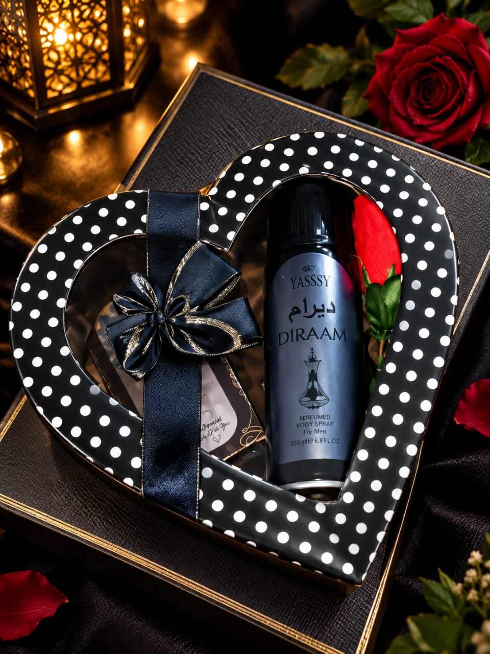 Heart Shape Gift Box Black - YASSSY DIRAAM Perfume and Body Spray Gift Set for Him