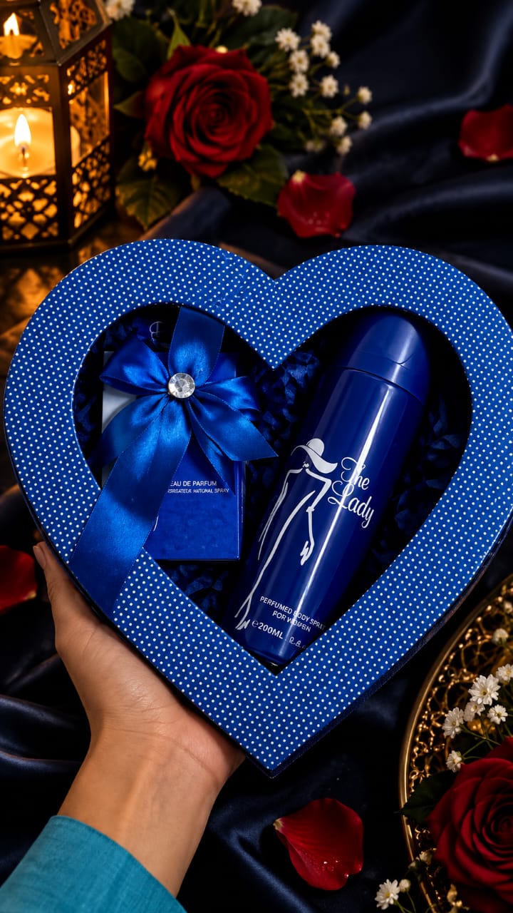 Heart Shape Gift Box Blue - The Lady Perfume and Body Spray Gift Set for Her