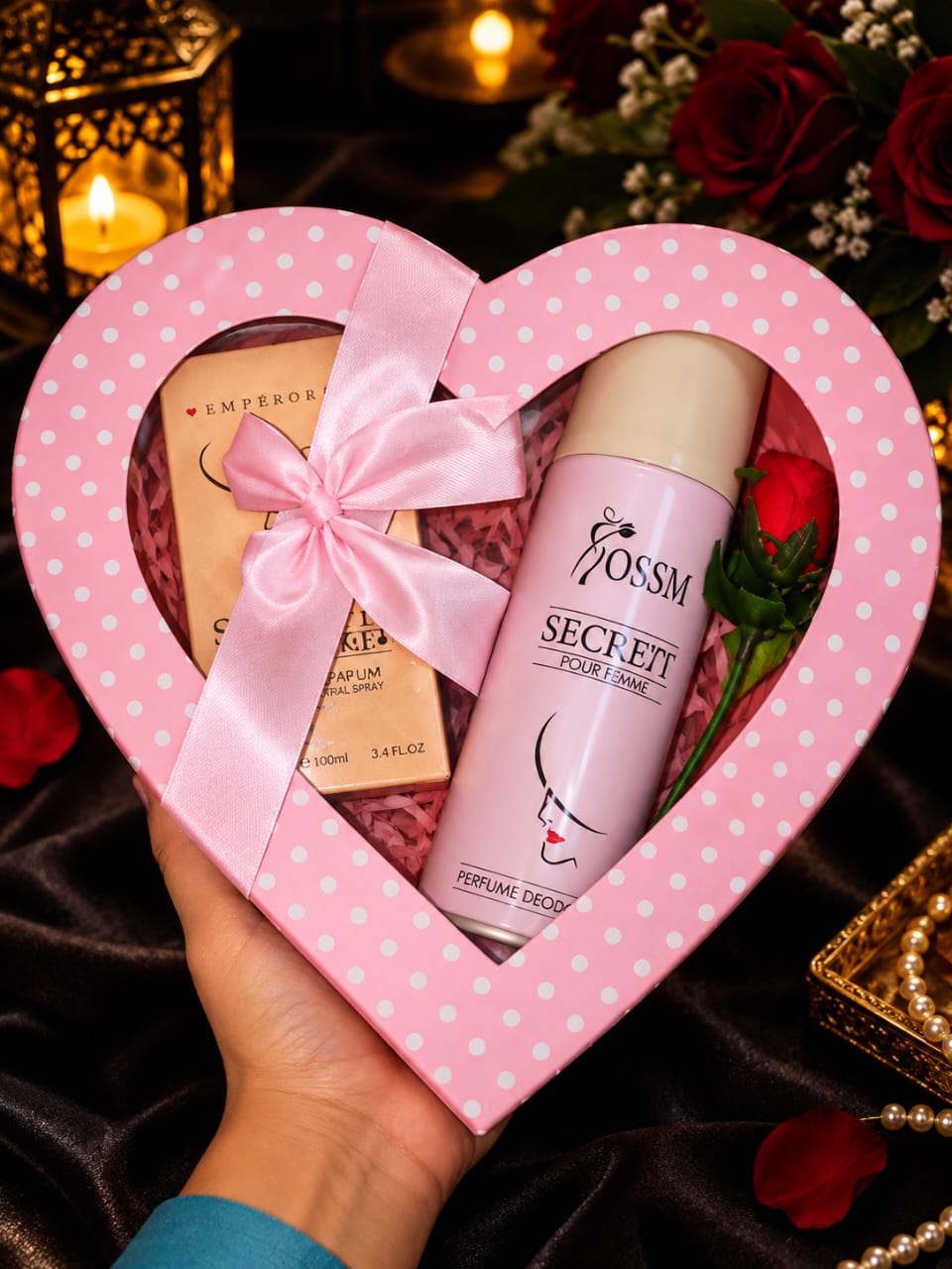 Heart Shape Gift Box Pink - OSSM SECRETT Perfume and Body Spray Gift Set for Her