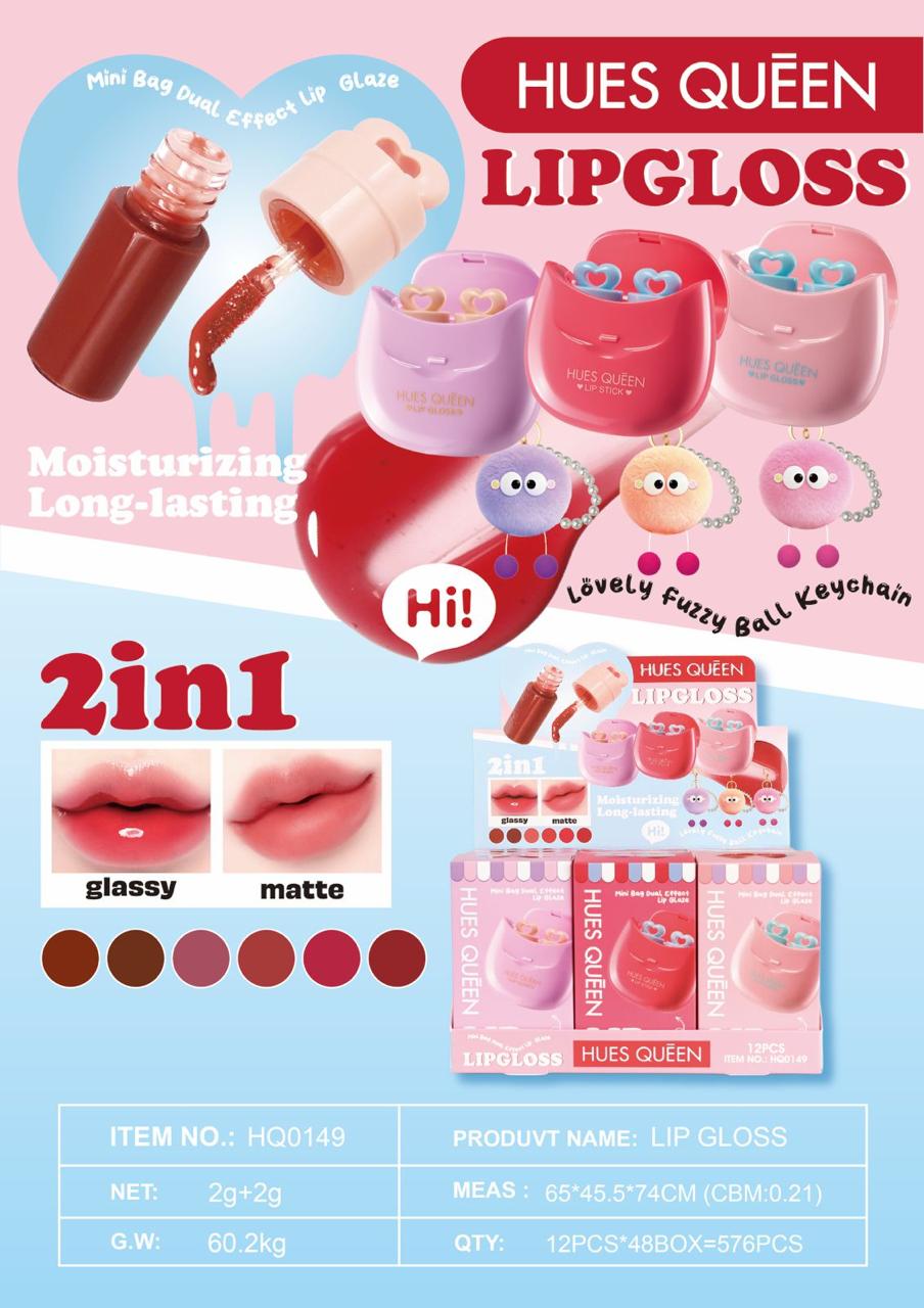 Hues Queen Mini Bag Charm 2-in-1 Lip Gloss with Keychain
