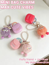 Hues Queen mini bag lip gloss purple pink red with fuzzy ball keychain