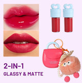 Hues Queen mini bag lip gloss Red variant with fuzzy ball keychain