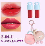 Hues Queen mini bag lip gloss Pink variant with fuzzy ball keychain