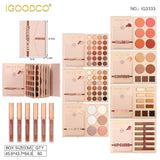 IGOODCO 7 Fold Makeup Kit model IG3333 - eyeshadow, blusher, contour, concealer, highlight, lip gloss and 6 matte lip glosses