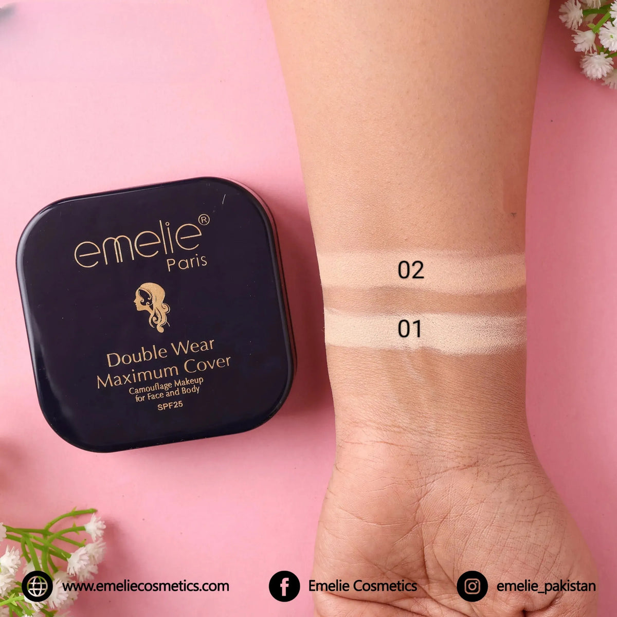 Emelie Double Wear Maximum Cover Pressed Powder - Buy Online in Pakistan at Cosmia.pk