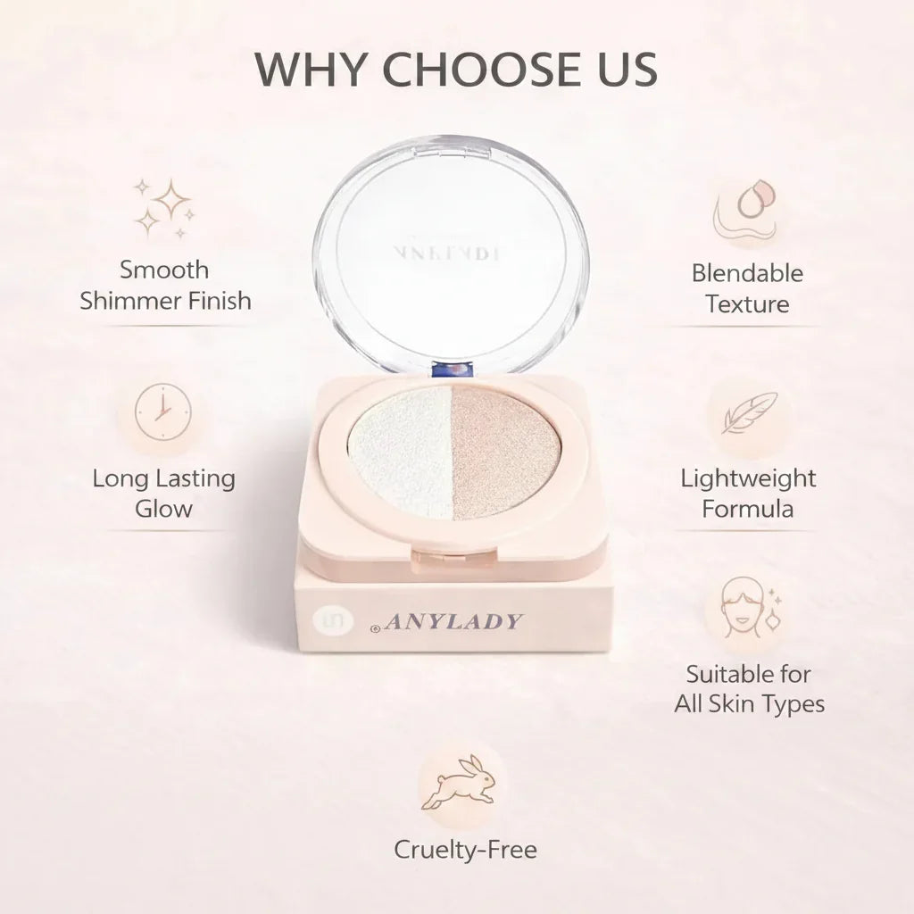 ANYLADY Duo Baked Highlighter Compact – 2-in-1 Shimmer & Glow Powder - Buy Online in Pakistan at Cosmia.pk