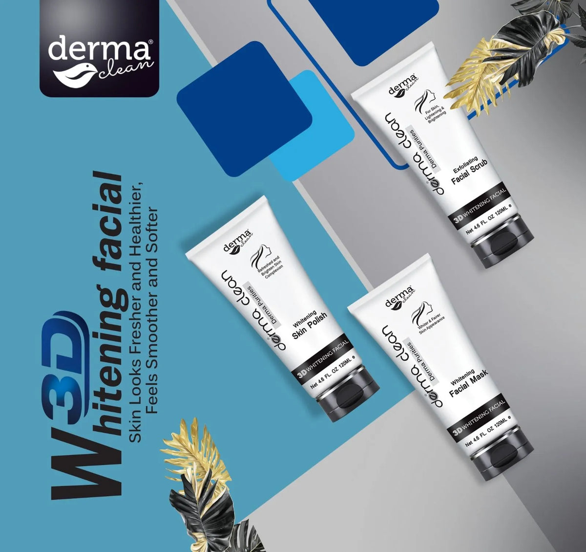 Derma Clean 3D Whitening Facial Kit 6 Pcs - 120ml Each - Buy Online in Pakistan at Cosmia.pk