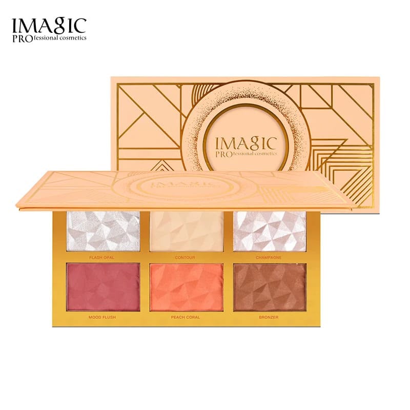 IMAGIC Professional 6 Color Face Palette open showing highlight contour blush bronzer shades