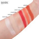 IMAGIC 6 Color Face Palette shade swatches on arm - Flash Opal Contour Champagne Mood Flush Peach Coral Bronzer