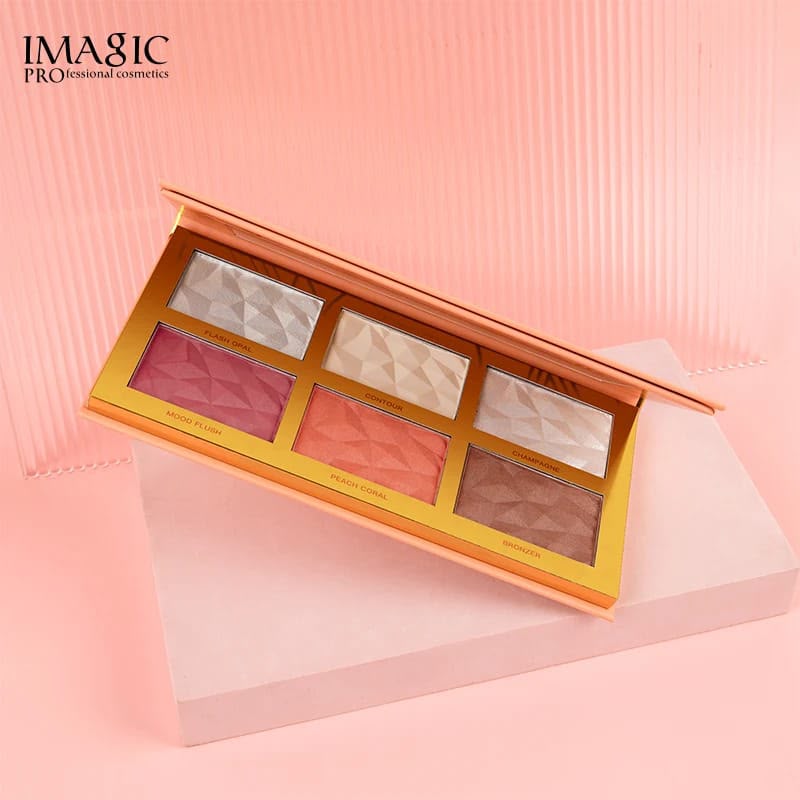 IMAGIC 6 Color Face Palette open on pink background angled view