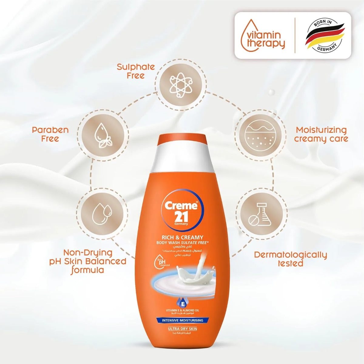 Crème 21 Rich & Creamy Moisturising Body wash,With Vit E & Almond - Buy Online in Pakistan at Cosmia.pk