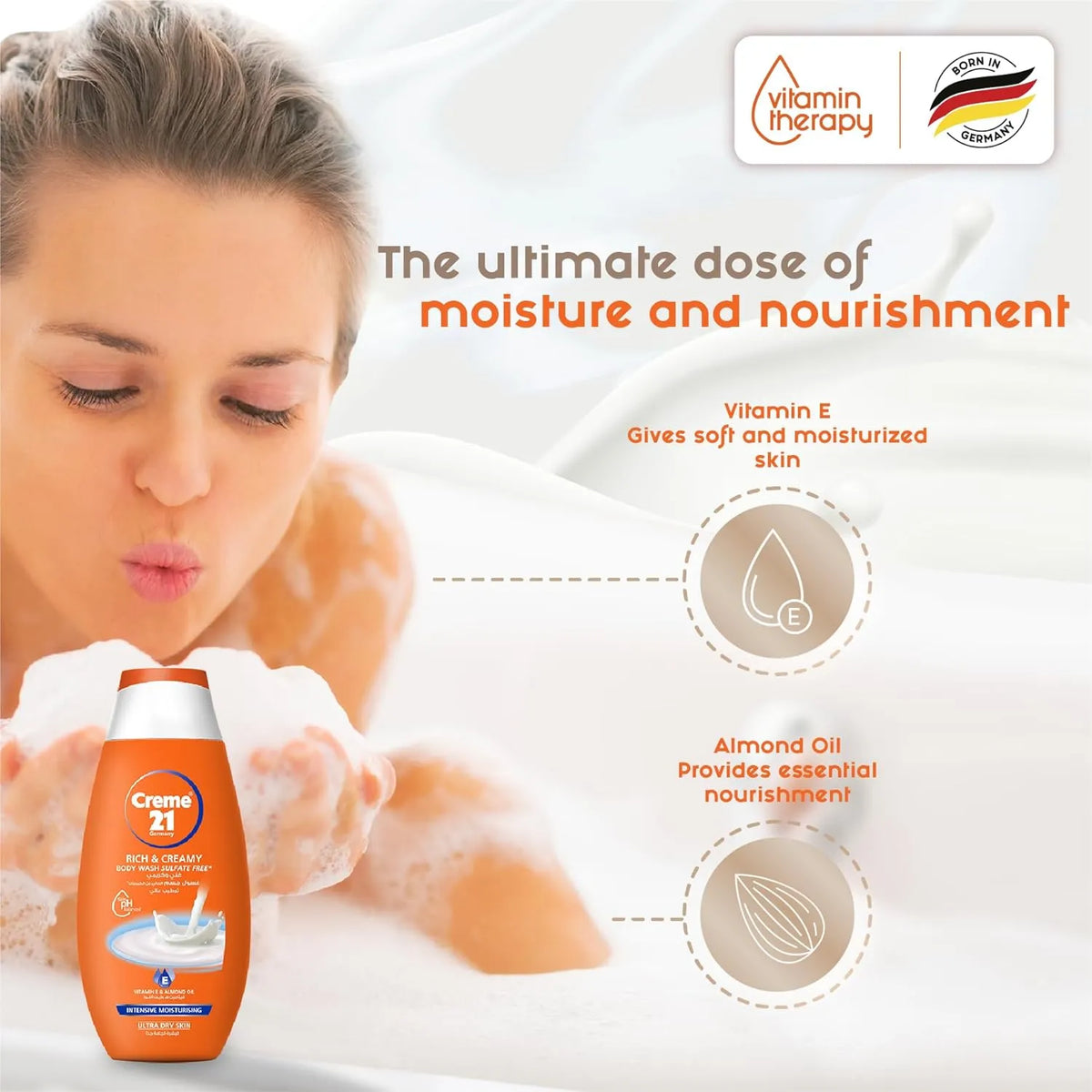 Crème 21 Rich & Creamy Moisturising Body wash,With Vit E & Almond - Buy Online in Pakistan at Cosmia.pk