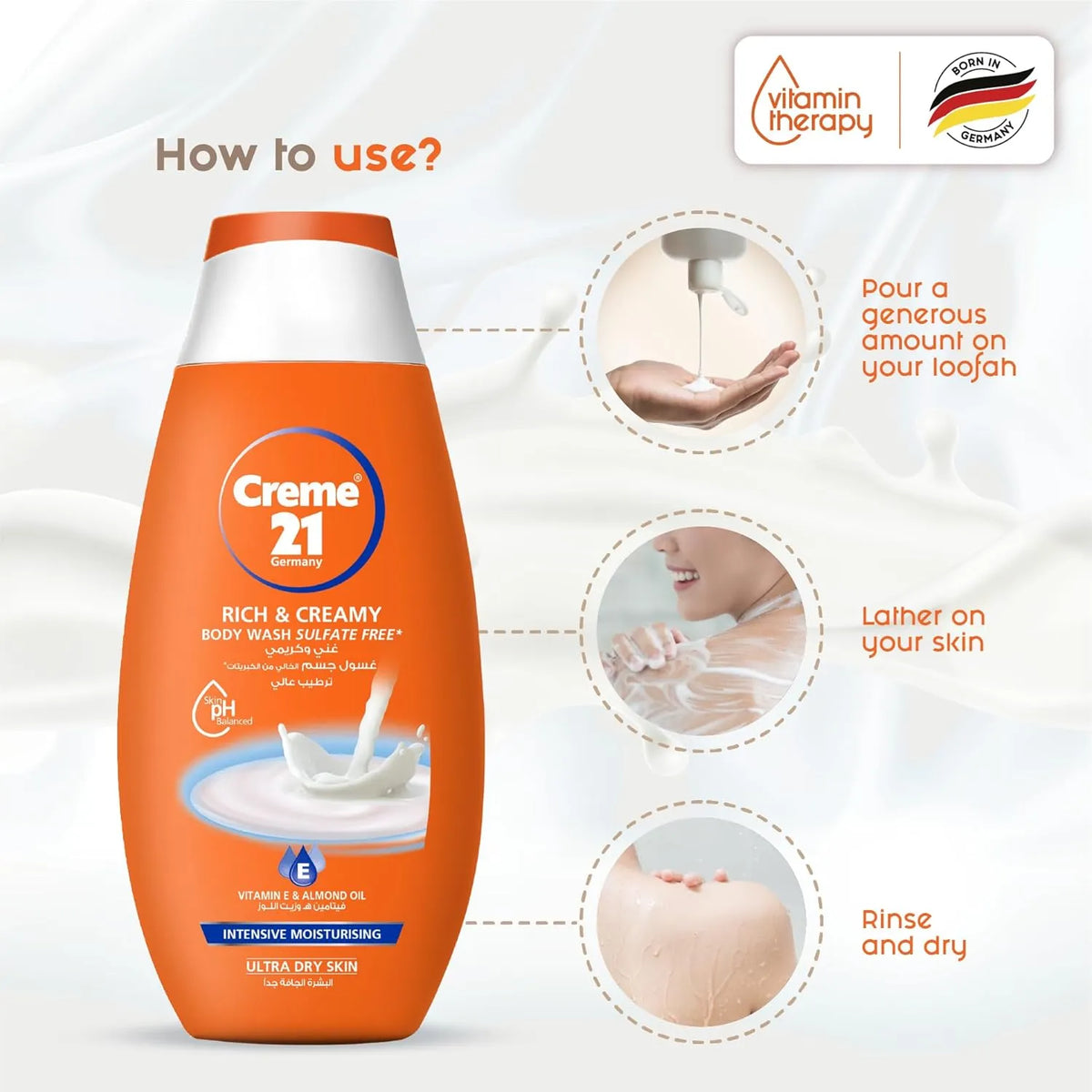 Crème 21 Rich & Creamy Moisturising Body wash,With Vit E & Almond - Buy Online in Pakistan at Cosmia.pk