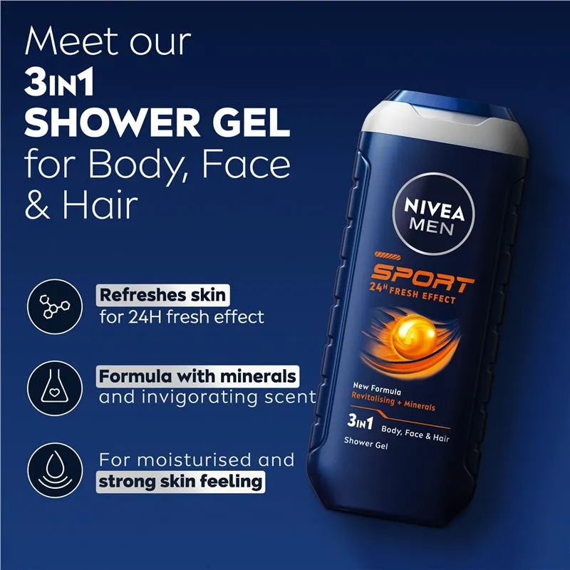 Nivea Men Sport 3-in-1 Shower Gel – 250ml - Buy Online in Pakistan at Cosmia.pk